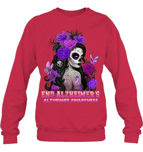 End AlzheImer's Skull Girl Flowers   Alzheimer's Awareness