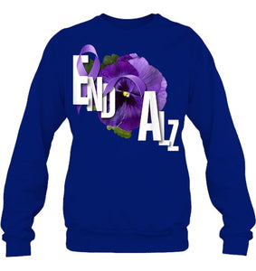 End Alz Purple Floral Pansy Dementia Alzheimer s Awareness T Shirt