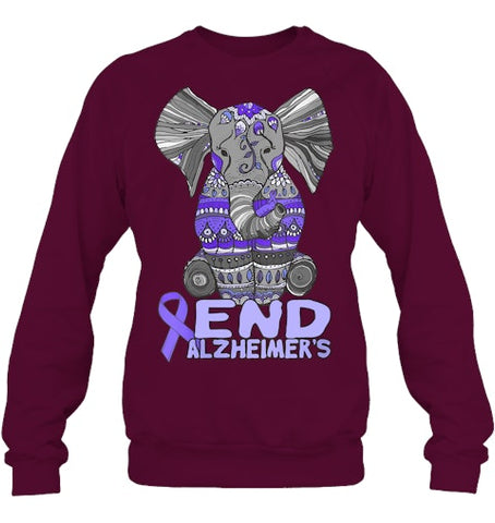 Image of Womens Alzheimer Awareness Shirts and gifts purple Elephant V Neck T Shirt