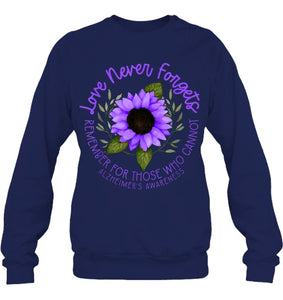 Alzheimer Awareness Tee for Men and Women Purple sunflower T Shirt