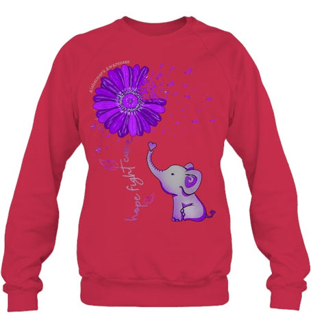 Image of Hope Fight Cure Elephant Alzheimer s Purple Ribbon T Shirt