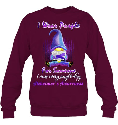 Image of Alzheimer s Awareness Products I Wear Purple Ribbon Gnome T Shirt