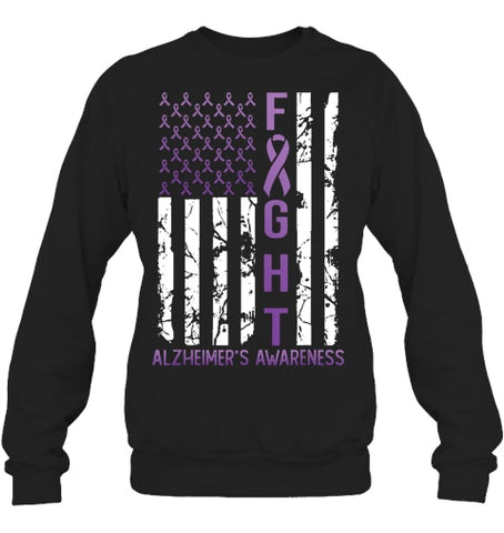 Image of Alzheimer s Awareness Month Day USA Flag Ribbon Purple T Shirt