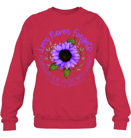 Image of Alzheimer Awareness Tee for Men and Women Purple sunflower T Shirt