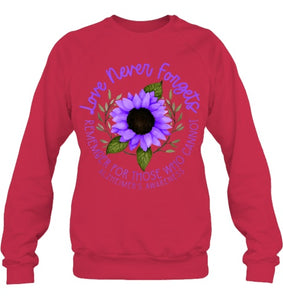 Alzheimer Awareness Tee for Men and Women Purple sunflower T Shirt