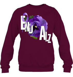 End Alz Purple Floral Pansy Dementia Alzheimer s Awareness T Shirt