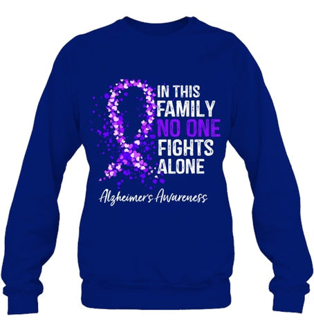 Image of In This Family No One Fights Alone Shirt Alzheimer s Ribbon T Shirt