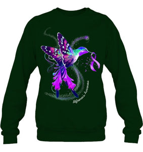 Hummingbird Holding Purple Ribbon Alzheimer s Awareness T Shirt