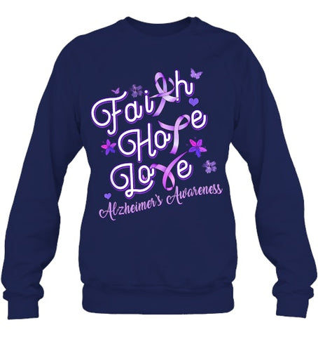 Image of Alzheimer s Awareness Purple Ribbon Products Faith Hope Love T Shirt