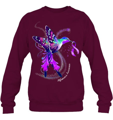 Image of Hummingbird Holding Purple Ribbon Alzheimer s Awareness T Shirt