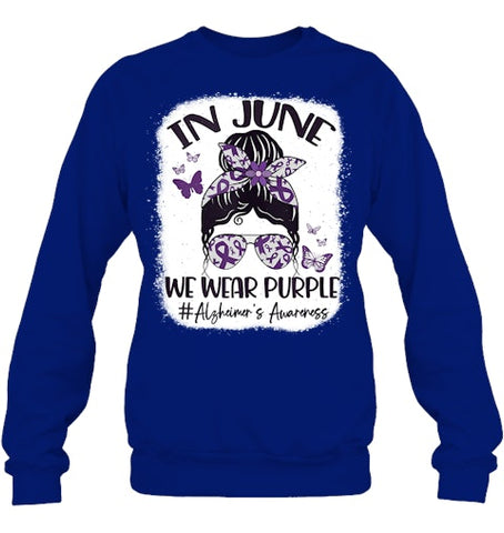 Image of In June We Wear Purple Alzheimer s Awareness Month Messy Bun Tank Top