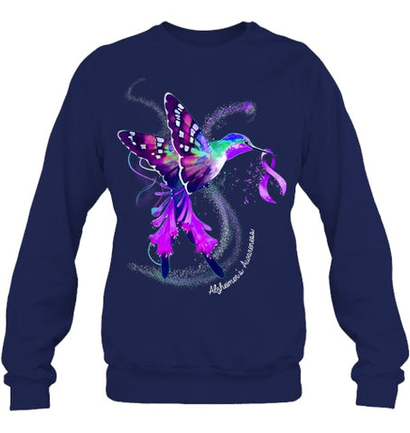 Image of Hummingbird Holding Purple Ribbon Alzheimer s Awareness T Shirt