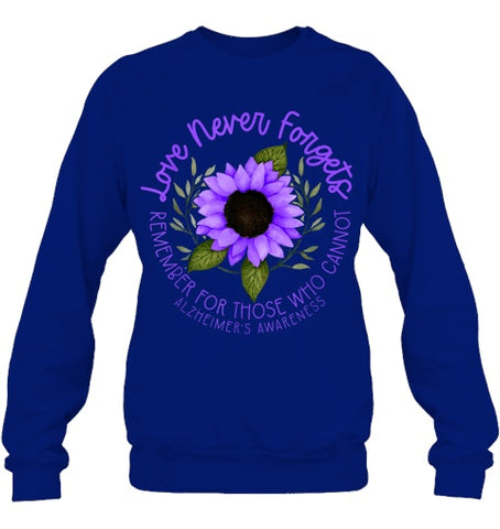 Image of Alzheimer Awareness Tee for Men and Women Purple sunflower T Shirt