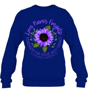 Alzheimer Awareness Tee for Men and Women Purple sunflower T Shirt