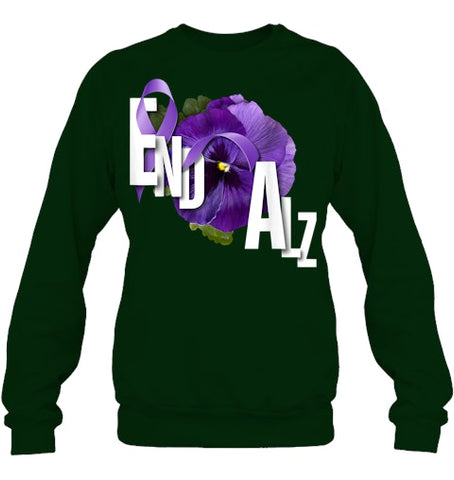 Image of End Alz Purple Floral Pansy Dementia Alzheimer s Awareness T Shirt