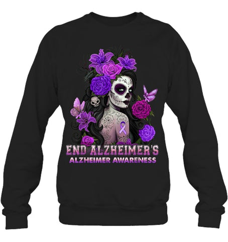 Image of End AlzheImer's Skull Girl Flowers   Alzheimer's Awareness