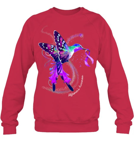 Image of Hummingbird Holding Purple Ribbon Alzheimer s Awareness T Shirt