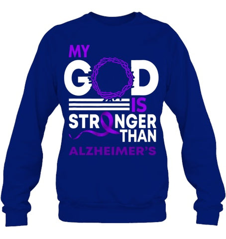 Image of My God Is Stronger Than Alzheimer s Awareness Ribbon T Shirt