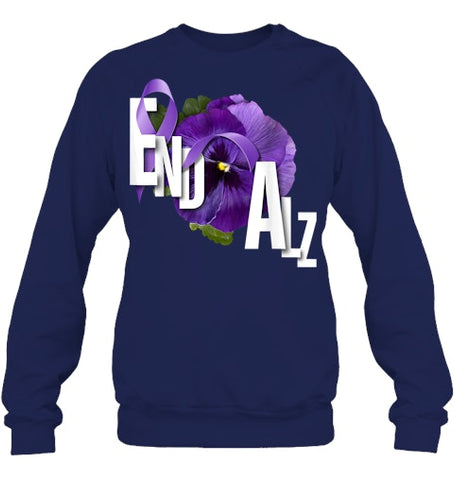 Image of End Alz Purple Floral Pansy Dementia Alzheimer s Awareness T Shirt