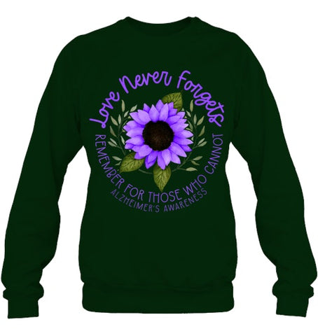 Image of Alzheimer Awareness Tee for Men and Women Purple sunflower T Shirt