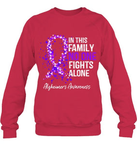 In This Family No One Fights Alone Shirt Alzheimer s Ribbon T Shirt