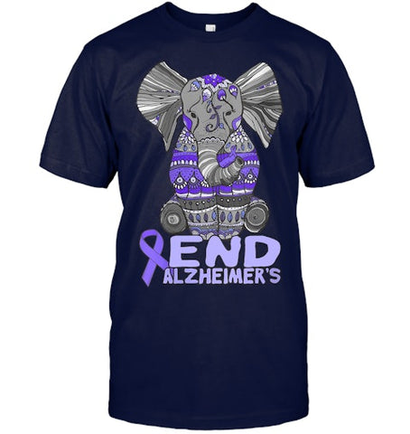 Image of Womens Alzheimer Awareness Shirts and gifts purple Elephant V Neck T Shirt