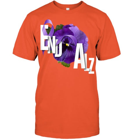 Image of End Alz Purple Floral Pansy Dementia Alzheimer s Awareness T Shirt