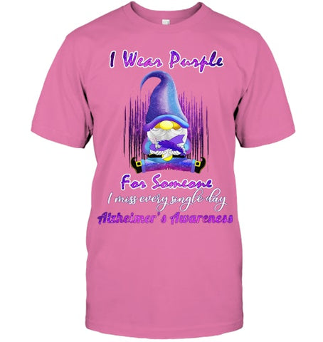 Image of Alzheimer s Awareness Products I Wear Purple Ribbon Gnome T Shirt