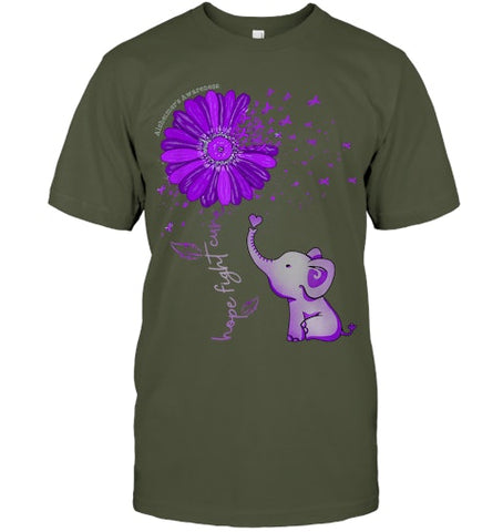 Image of Hope Fight Cure Elephant Alzheimer s Purple Ribbon T Shirt