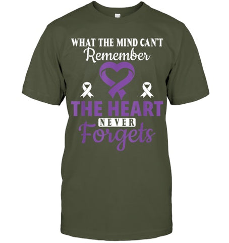 Image of The Heart Never Forgets Alzheimer's Awareness Purple Ribbon