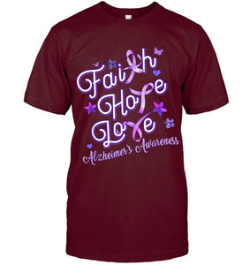 Alzheimer s Awareness Purple Ribbon Products Faith Hope Love T Shirt