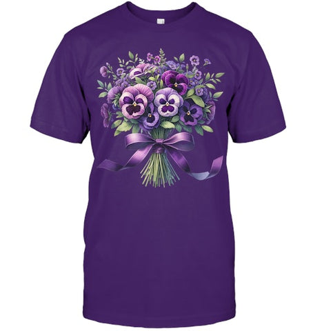 Image of Alzheimer purple floral pansy dementia alzheimer s awareness T Shirt (5)