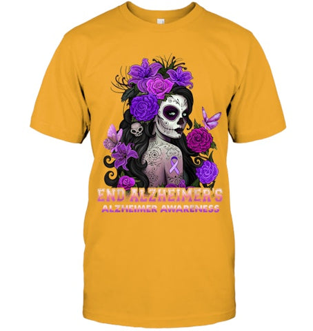 Image of End AlzheImer's Skull Girl Flowers   Alzheimer's Awareness