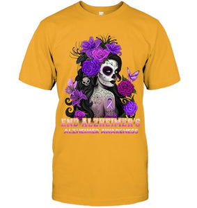 End AlzheImer's Skull Girl Flowers   Alzheimer's Awareness