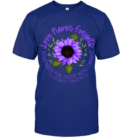 Image of Alzheimer Awareness Tee for Men and Women Purple sunflower T Shirt