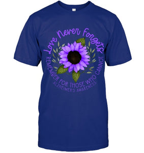 Alzheimer Awareness Tee for Men and Women Purple sunflower T Shirt