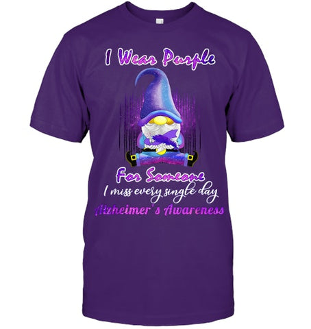 Image of Alzheimer s Awareness Products I Wear Purple Ribbon Gnome T Shirt