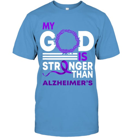 Image of My God Is Stronger Than Alzheimer s Awareness Ribbon T Shirt