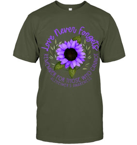 Alzheimer Awareness Tee for Men and Women Purple sunflower T Shirt