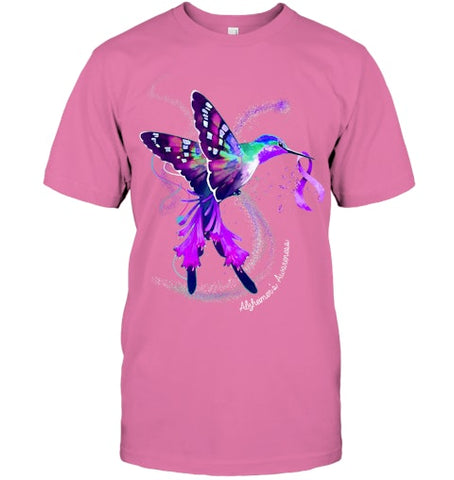 Image of Hummingbird Holding Purple Ribbon Alzheimer s Awareness T Shirt