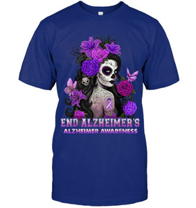 End AlzheImer's Skull Girl Flowers   Alzheimer's Awareness