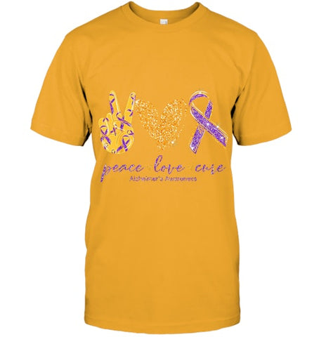 Image of Peace Love Cure Alzheimer s Awareness T Shirt