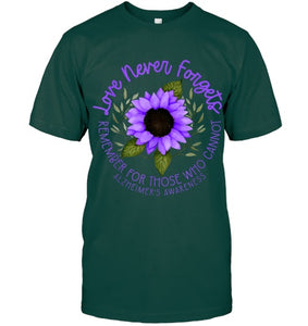 Alzheimer Awareness Tee for Men and Women Purple sunflower T Shirt