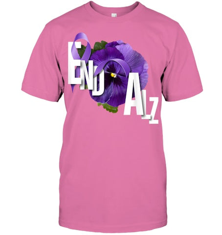 Image of End Alz Purple Floral Pansy Dementia Alzheimer s Awareness T Shirt