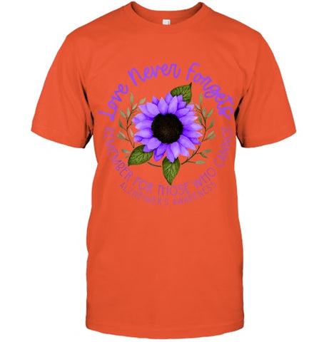 Image of Alzheimer Awareness Tee for Men and Women Purple sunflower T Shirt