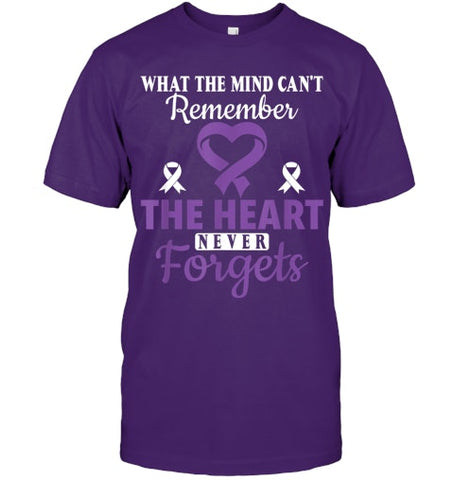 Image of The Heart Never Forgets Alzheimer's Awareness Purple Ribbon