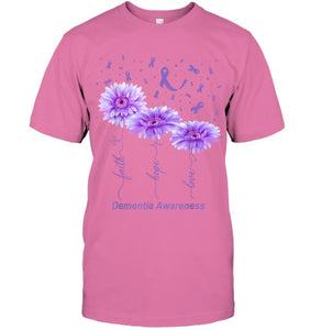 Faith Hope Love Purple Flower Ribbon Dementia Awareness T Shirt