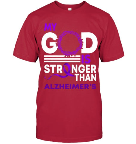 Image of My God Is Stronger Than Alzheimer s Awareness Ribbon T Shirt