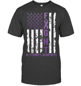 Alzheimer s Awareness Month Day USA Flag Ribbon Purple T Shirt