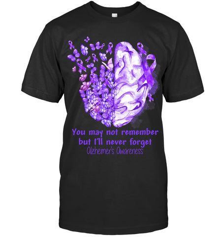 Image of Alzheimer s awareness, Dementia gift, Purple Butterfiles T Shirt